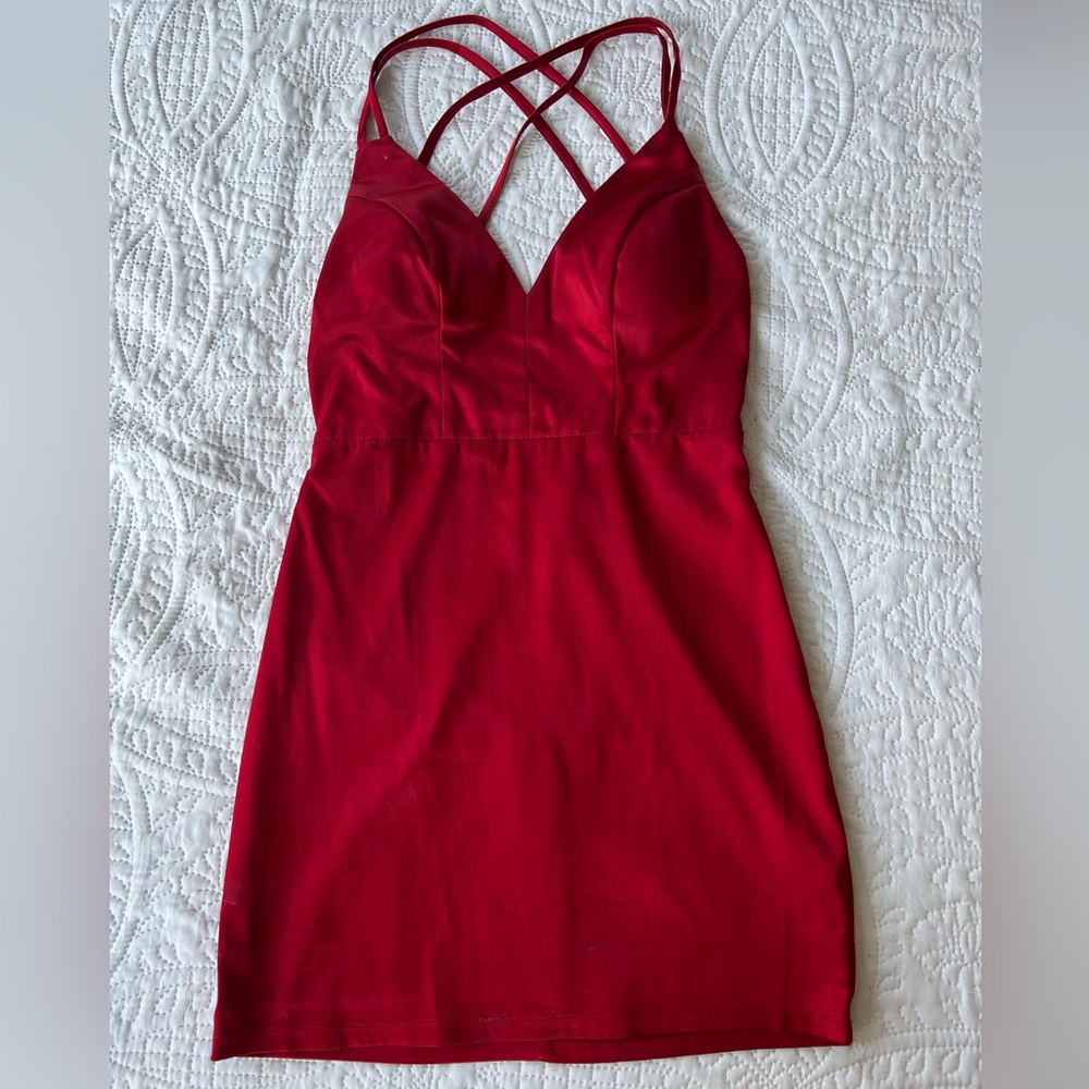 Red satin dress with crossed straps back size small